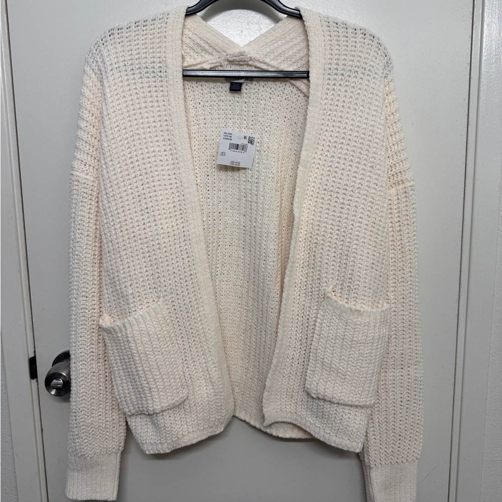 American Eagle Outfitters Cream Open-Front Waffle Knit Cardigan Size Small